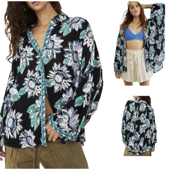 Free People Tops - Free People Womens Good Vibrations Sunflower Print Boho Oversized Top Size Small